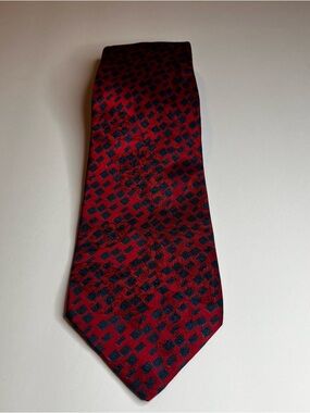Stefano Ricci Red Tie with Black Geometric Squares